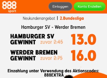 HSV Werder Bremen Quotenboost 888sport