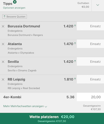 Bet365 Europa League Kombi Wett tipp