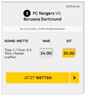 Rangers Dortmund Quotenboost XTiP