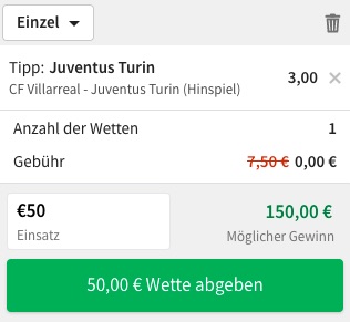 Juventus Villareal Quoten Tipico