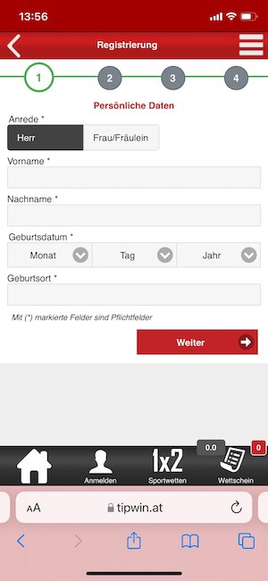 Tipwin App registrieren