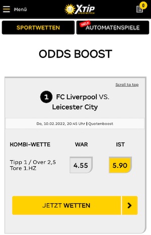 Liverpool Leicester Quotenboost XTiP