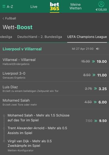 Quoten & Boost bei bet365