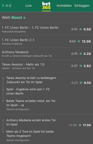Union Berlin vs 1. FC Köln Boosts bei bet365