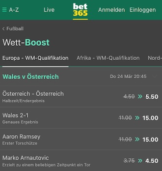 Wales Österreich Wett Boosts bei bet365