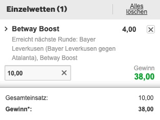 Bayer Atalanta Super Boost Tipp bei Betway