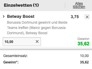 Mainz Dortmund Wettschein bei Betway