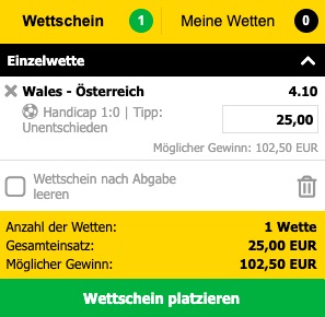 Wales Österreich Quoten bei Interwetten