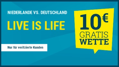 Niederlande vs Deutschland 10€ Gratiswette bei Sportwetten.de