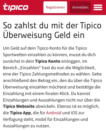 Tipico Einzahlung mit Banküberweisung