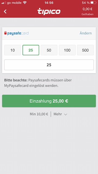 Paysafecard Einzahlung Tipico