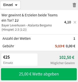 Leverkusen vs Atalanta Quoten Tipico