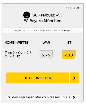 Freiburg vs Bayern Quotenboost bei XTiP