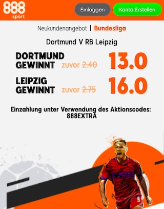 Dortmund vs Leipzig Quoten bei 888sport