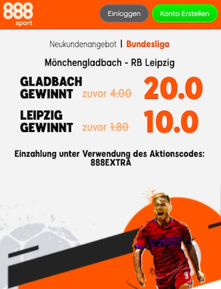 Gladbach vs Leipzig Quotenboost bei 888sport