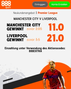 Manchester City vs Liverpool Quoten bei 888sport