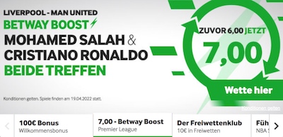 Betway Liverpool - Man U Quoten Boost