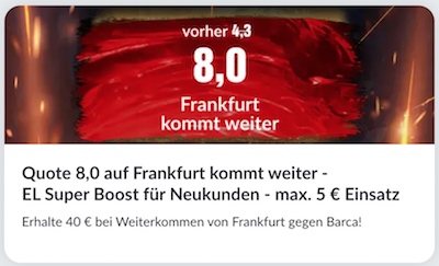 Bildbet Boost Frankfurt kommt weiter Quote