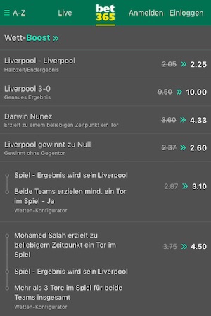 Benfica vs Liverpool Wett Boosts bet365