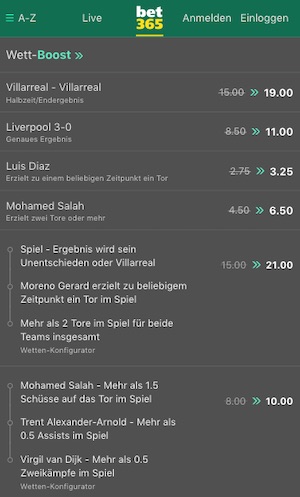 Liverpool Villarreal Boost bet365