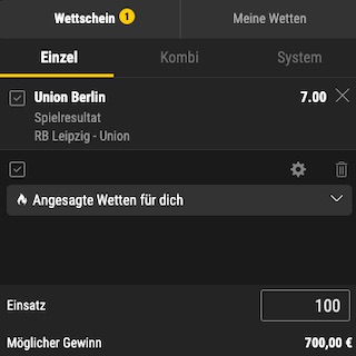 Bwin RB Leipzig Union Berlin Wette