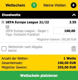 SGE Europa League Sieger Quote Interwetten