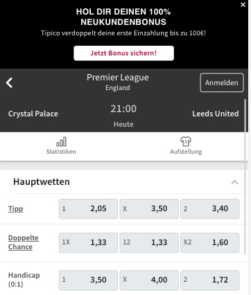 Tipico Premier League Leeds Sieg Quoten