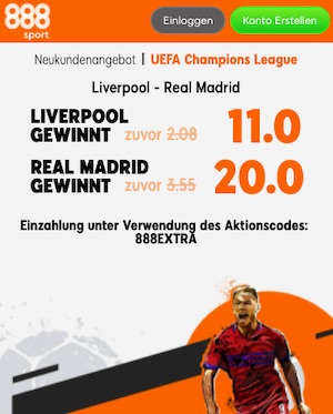 Liverpool Real Madrid Quotenboost bei 888sport