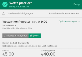 Bet365 Gratiswette Real Madrid