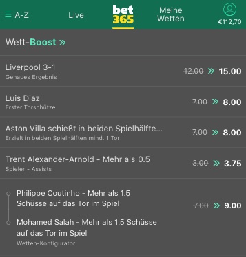 Liverpool Boost bei bet365