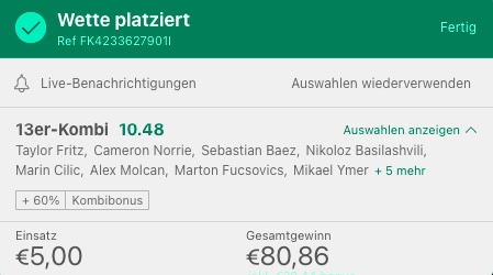 bet365 Wette platziert zur FO