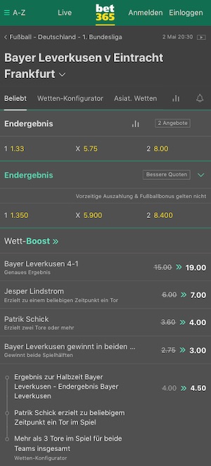 Bet365 Bayer Leverkusen Eintracht Frankfurt 