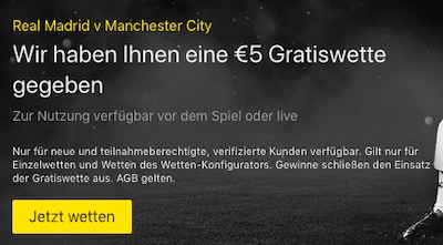 5 Euro Real Madrid Manchester City Gratiswette