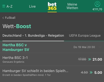 bet365 Boosts zur Relegation