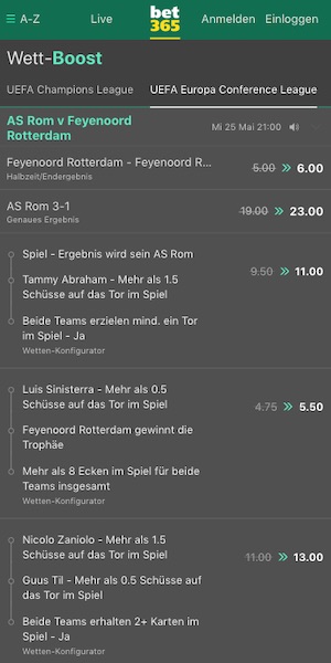 AS Roma Feyenoord Quotenboosts bet365