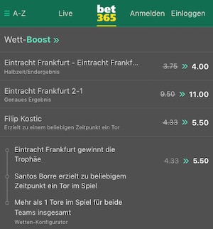 Bet365 Frankfurt Rangers Wett Boosts