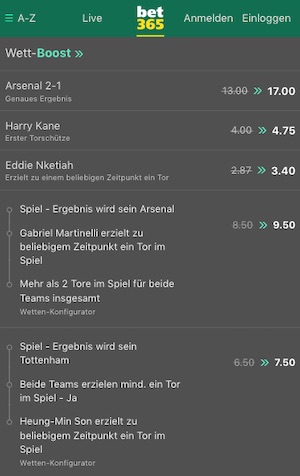 Tottenham vs Arsenal Wett Boosts bet365