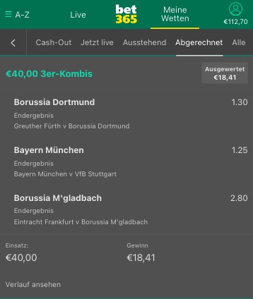 bet365 Kombiwettschein