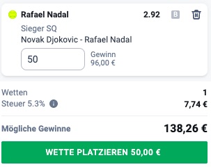 Djokovic Nadal Quote bei Betano