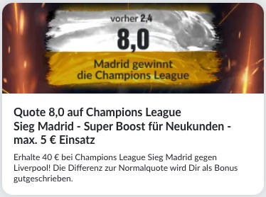 Real Madrid CL Sieger Quotenboost bei BildBet