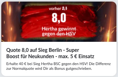 Hertha gewinnt vs Hamburg BildBet Topquote