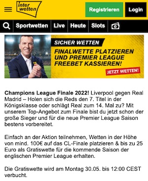 Interwetten CL und PL FreeBet Aktion