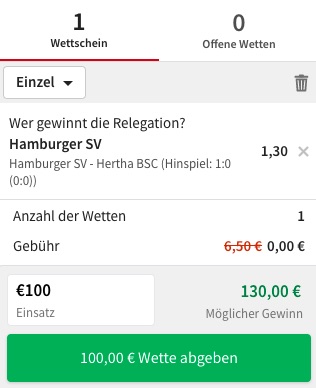 Hamburger SV Aufstieg Quote bei Tipico
