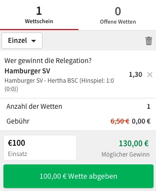 Hamburger SV Aufstieg Quote bei Tipico