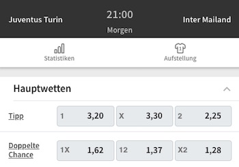 Juventus vs Inter Quoten Tipico