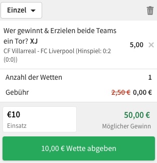 Villarreal Liverpool Wette bei Tipico