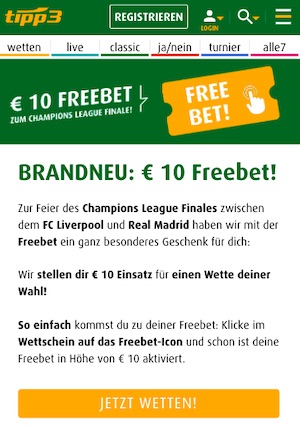 10€ gratis zum Champions League Finale bei Tipp3