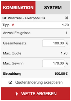 Villarreal gegen Liverpool Quote Tipwin