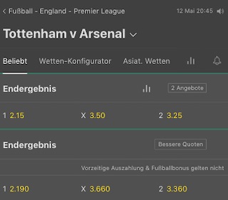 Bet365 Tottenham Arsenal Quoten