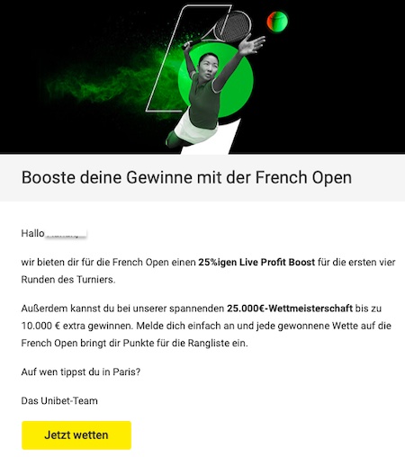 French Open Aktion bei Unibet